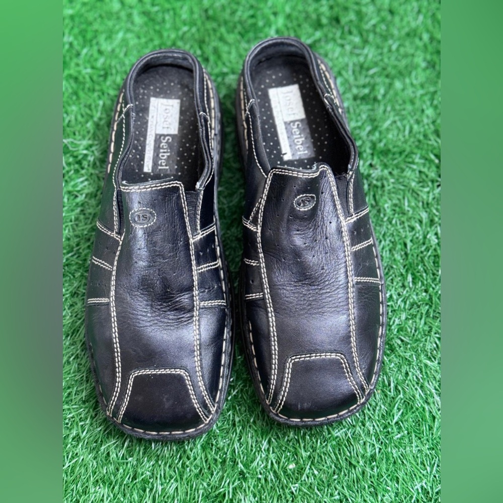 Josef Seibel Black‎ Leather Slip-On Loafers Size 38
